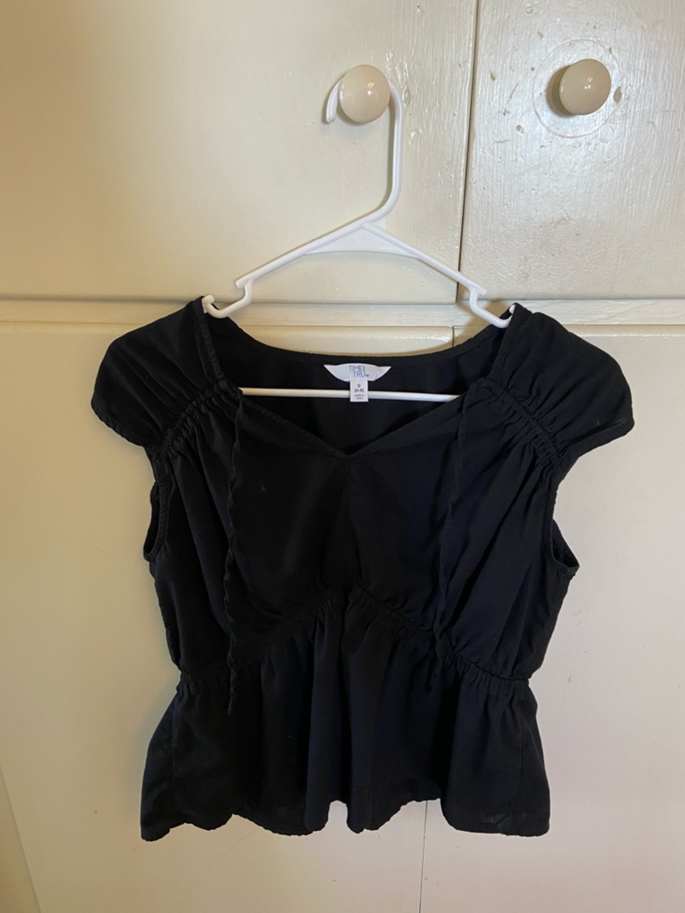 Time and Tru Black Short Sleeve Peplum Top